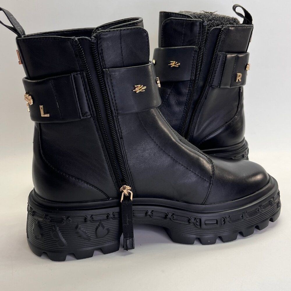 Karl Lagerfeld Latisha Boot Black Size 7.5 Womens Chunky Lug Sole Side Zip Style - Picture 10 of 16